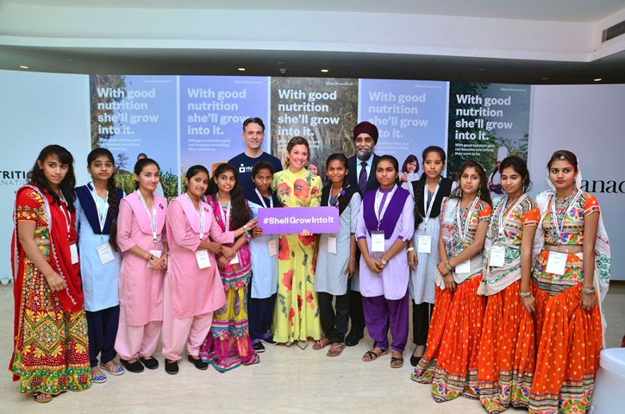 Sophie Grégoire Trudeau and Minister Harjit Sajjan joined schoolgirls from Gujarat to help launch the Asia phase of the She’ll Grow Into It campaign in New Delhi.