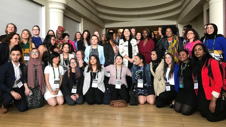 minister monsef with bursary recipients at women deliver 2019